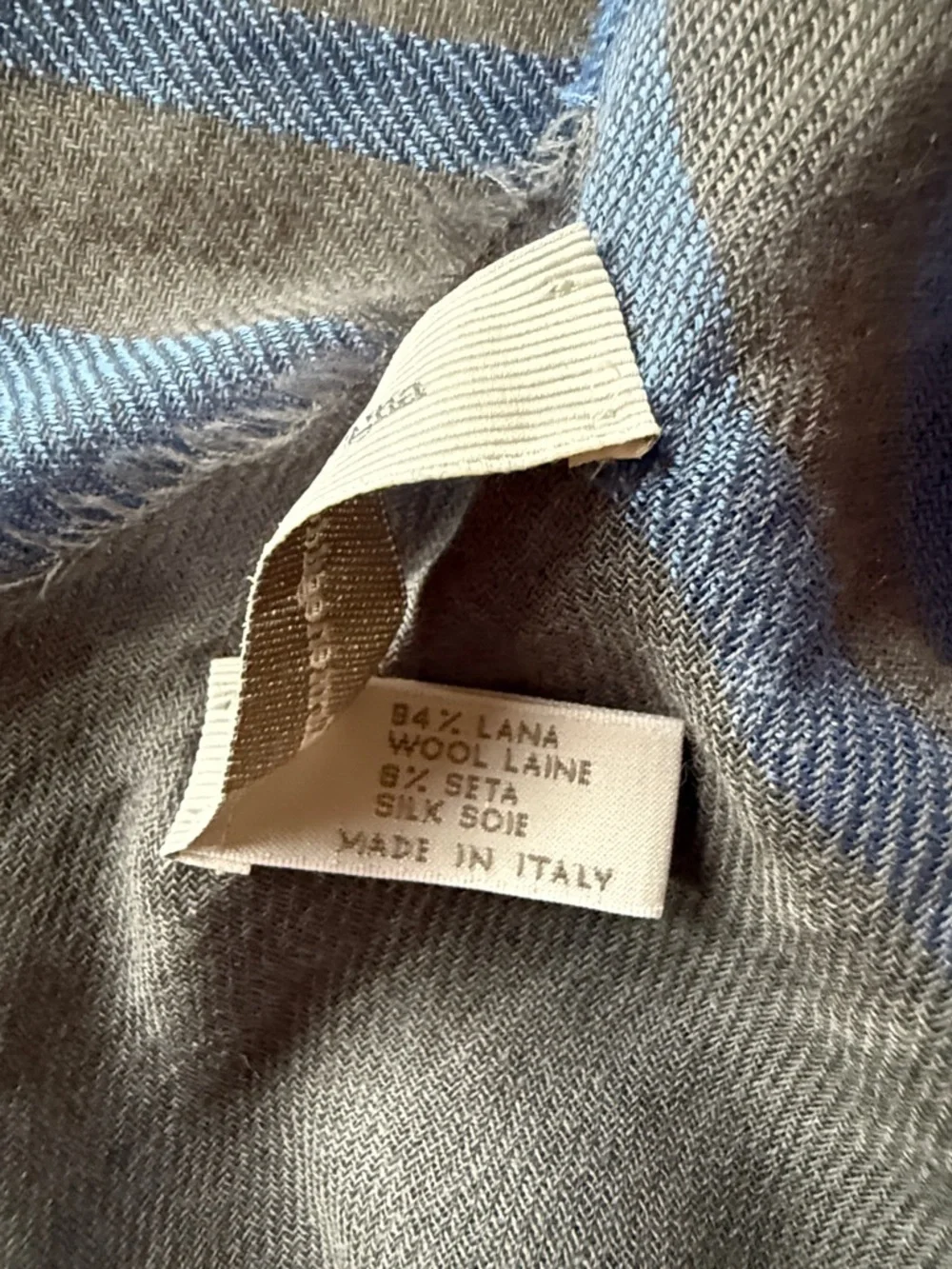 Ermenegildo Zegna Gray Scarf with Blue Stripes made in Italy 55x55